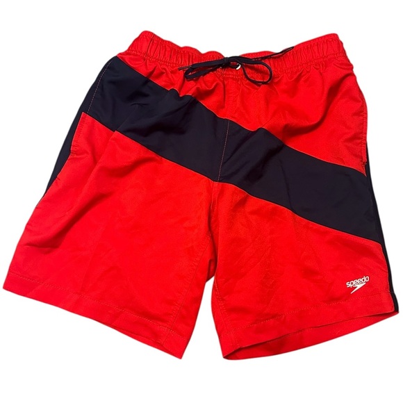 Speedo Colorblock Red Black Swim Trunks boy's size L NWOT - Picture 1 of 2